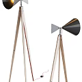 Pair of Modern Wooden Tripod Floor Lamps With Angular Metal Shade
