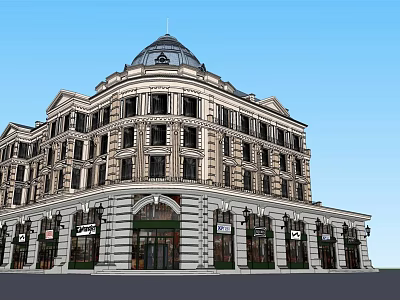 Classical Commercial Street Building With Domed Roof Multi Story Shop Fronts 3d model