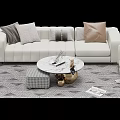 Modern Sofa Coffee Table Combination With Decorative Pillows Marble Top And Patterned Rug 3d model
