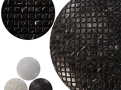 Multiple Decorative Circular Components With Grid Texture In Black And Silver 3d model