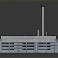 Cartoon Scene Of 3D Industrial Factory Complex With Connected Buildings Chimney And Roof Equipment