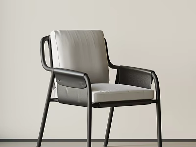 Modern Single Chair With Black Metal Frame And White Upholstered Cushion 3d model