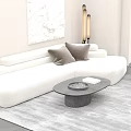 Modern Minimalist Curved Boucle Sectional Sofa And Black Coffee Table Set For Stylish Living Room