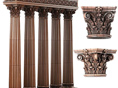 Ornate Wooden Roman Columns With Intricate Carved Capitals And Classical Details 3d model