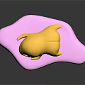 Cute 3D Yellow Egg Yolk Creature Lying On Pink Base With Sad Expression 3d model
