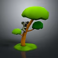 Cute Koala Game Character Climbing On Tree With Green Canopy Orange Trunk And Grass Base