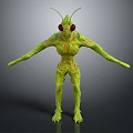 Green Alien Game Movie Character With Antennae Large Red Eyes And Textured Body