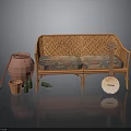 Wicker Sofa With Cushions Clay Pot Small Bucket Shovel Bottles And Banjo