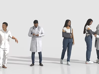 Group of People Including Doctor and Person With Arm Injury in Medical Interaction 3d model