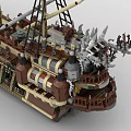 Detailed Building Blocks Sailing Ship Model With Multiple Masts Intricate Hull And Decorative Elements 3d model