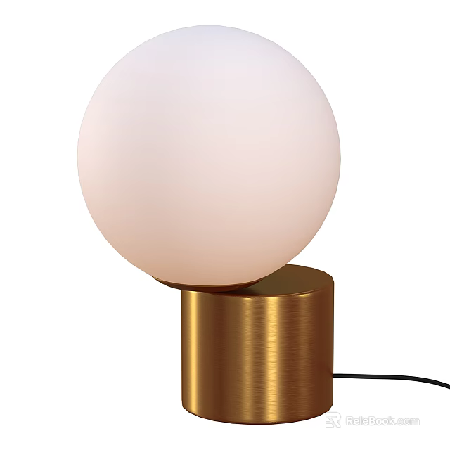 Modern Table Lamp Design With White Spherical Lampshade And Gold Cylindrical Base 3d model 