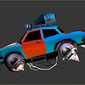 Colorful Cartoon Style Car With Roof Rack Luggage And Vibrant Blue Red Orange Design