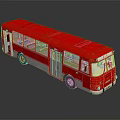 Red and White Classic Bus with Reflective Surface and Sleek Body Design