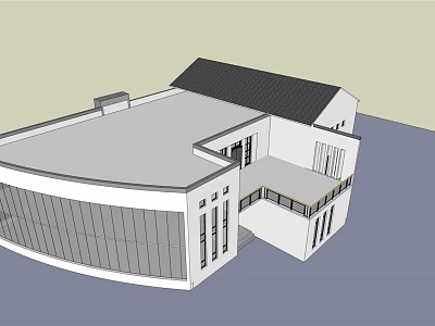 Modern Commercial Complex With Curved Glass Facade And Flat Roof Architectural Design 3d model