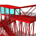 Red Architectural Observation Structure With Staircase Railings And Glass Enclosed Platform 3d model