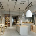 Modern Dessert Shop Interior With Open Kitchen Island And Wooden Cabinets