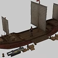 Traditional Wooden Ship Model With White Sails And Figure On Wooden Deck