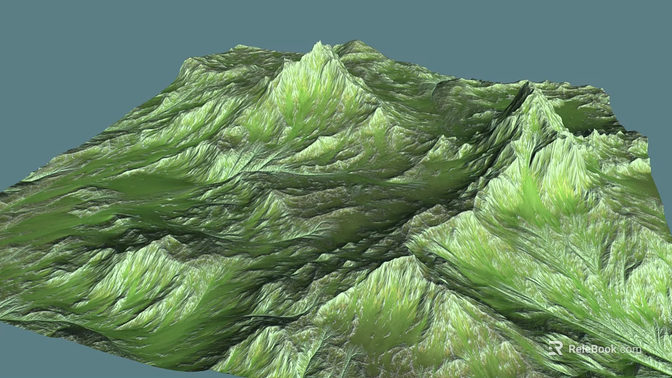 Green Mountain Terrain With Rolling Textured Lush Vivid Natural Landscape Features 3d model 