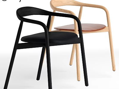 Modern Minimalist Single Chair With Curved Armrest Black And Light Wood Design 3d model
