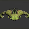 Green Frog With Muscular Body Wearing Black Shorts And Yellow Eyes On Gray Background