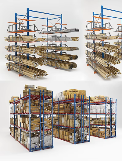 Industrial LOFT shelf indoor warehouse shelf combination 3d model