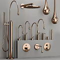 Modern Chrome Shower System With Handheld Overhead Heads And Control Fixtures