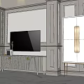 Modern TV Background Wall Design With Decorative Panels And Console Table 3d model