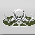 Cartoon Scene With Futuristic Modern Circular Structure Ring Elements Green Lawn And White Ground Pattern 3d model