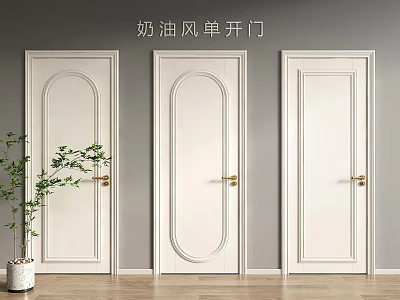 Cream Style White Hinged Doors Interior With Golden Handles And Potted Plant 3d model