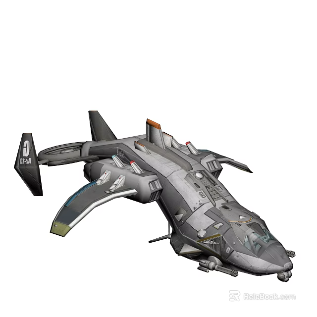 Futuristic Aircraft with Sleek Gray Body Unique Wing Structure Orange Accents and Detailed Weapon Systems 3d model 