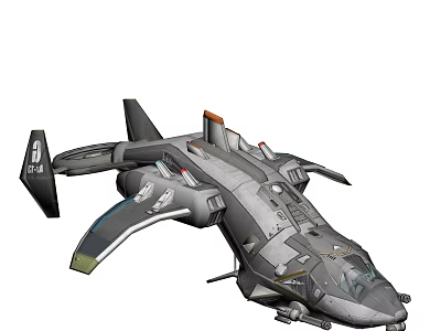 Futuristic Aircraft with Sleek Gray Body Unique Wing Structure Orange Accents and Detailed Weapon Systems 3d model
