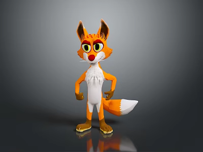 Animated Fox Game Character with Orange White Fur Yellow Eyes Standing Pose Fluffy Tail Hands on Hips 3d model