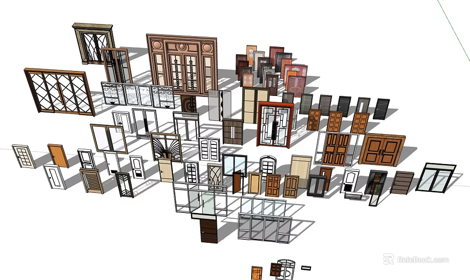 Various Types of Sliding Doors with Different Designs and Materials for Home Interior 3d model 
