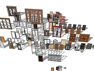Various Types of Sliding Doors with Different Designs and Materials for Home Interior 3d model