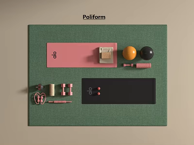 Poliform Yoga Studio With Green Mat Background Pink Black Yoga Mats Balls Blocks And Straps 3d model
