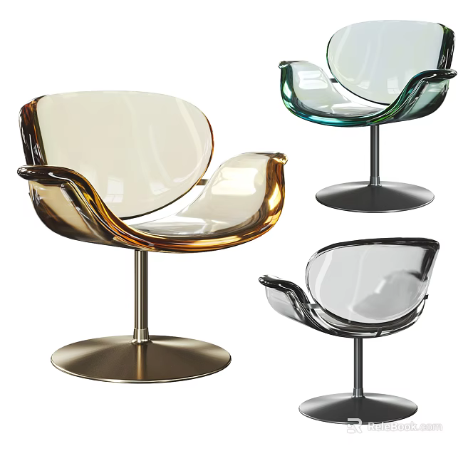 Modern Transparent Lucite Accent Chair With Stylish Metal Pedestal Base And Various Colors 3d model 