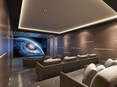 Modern Home Theater Interior With Large Projection Screen And Comfortable Seating 3d model