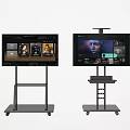 Smart TVs on Wheeled Stands with Interactive Screen Displays Showing Media Content 3d model