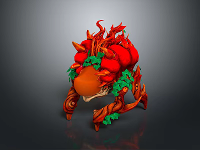 Fantasy Creature 3D Model With Red Floral Structure Brown Roots And Green Leaves Design 3d model