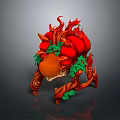 Fantasy Creature 3D Model With Red Floral Structure Brown Roots And Green Leaves Design