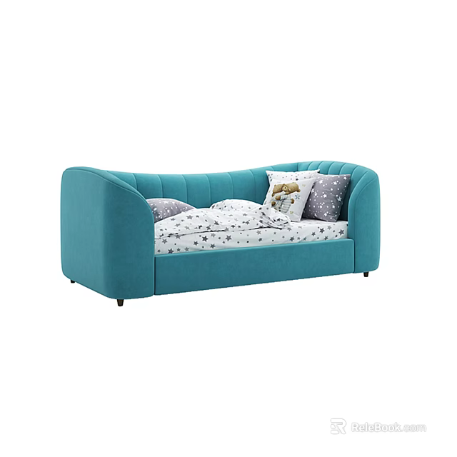 Modern Turquoise Sofa Bed With Plush Upholstery Polka Dot Mattress And Pillows 3d model 