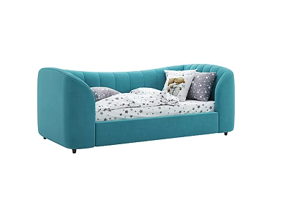Modern Turquoise Sofa Bed With Plush Upholstery Polka Dot Mattress And Pillows 3d model