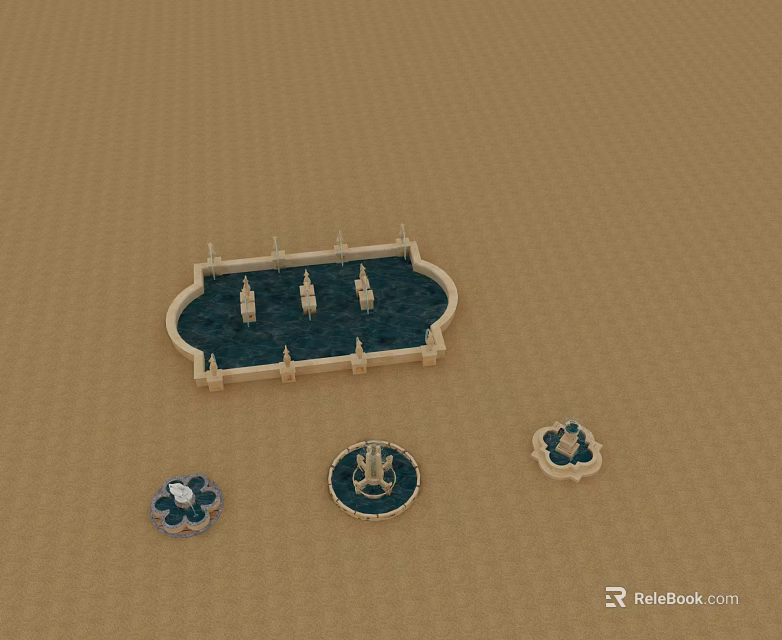 Swing Door Design For Decorative Water Pool Model With Small Fountains 3d model 