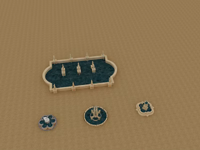 Swing Door Design For Decorative Water Pool Model With Small Fountains 3d model