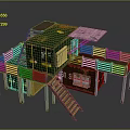 Rural Self Built House Converted From Green Containers With Wooden Balcony And Stacked Structure