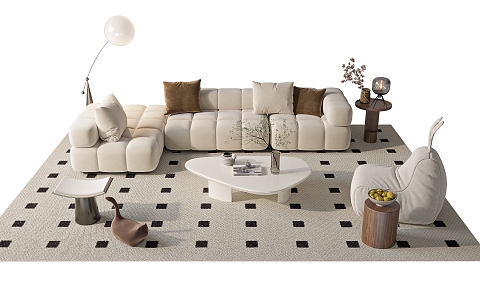 Modern Sofa Coffee Table Combination Cream Sofa Combination 3d model