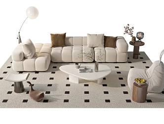 Modern Sofa Coffee Table Combination Cream Sofa Combination 3d model