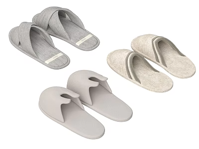 Comfortable Indoor House Slippers in Neutral Gray and Beige Soft Fabric Design 3d model