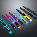 Colorful Neon Bladed Knives With Black Handles Arranged In A Row