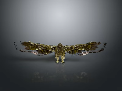 Golden Eagle with Spread Wings and Shiny Feathers on Dark Background 3d model